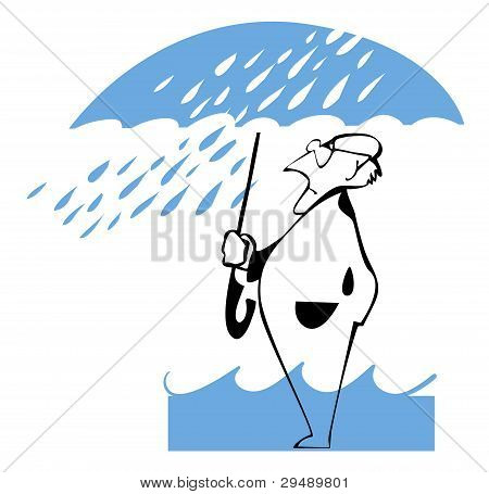 Um homem sob um guarda-chuva