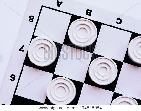 Checkerboard With Checkers. Business Strategy Competition, Strategic Planning For Winning Success. H