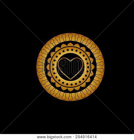 Ornament From Circles With Patterns From Keyholes, Petals, Small Flowers And A Gold Contour Of Heart