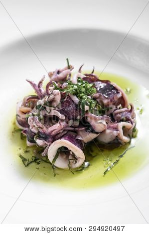 Lulas Algarvia Portuguese Traditional Algarve Fresh Seafood Marinated Squid With Coriander Infused O