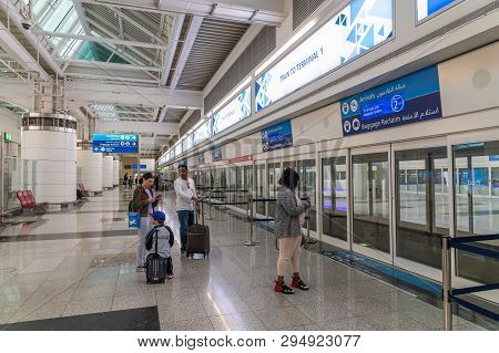 Dubai, Uae - March 27. 2019. People Are Waiting Train In The Dxb Airport Arrival Terminal