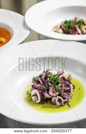 Lulas Algarvia Portuguese Traditional Algarve Fresh Seafood Marinated Squid With Coriander Infused O