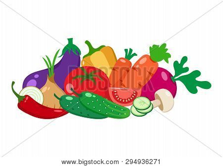 Vegetable Set Isolated On White Background. Vector Illustration