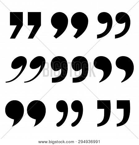 Set Of Quote Mark, Black Sign Isolated On White Background. Vector Illustration