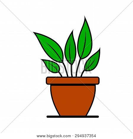 Houseplant In Pot. Colored Icon Isolated On White Background. Vector Illustration