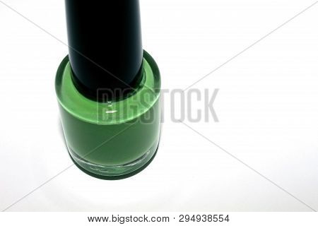 Nail Polish Light Green On White Background With Black Cap