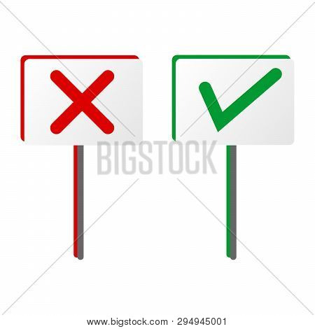Board For Approval And Non-approval.  Symbol For Accept And Decline. Full Of Color Flat Vector Illus