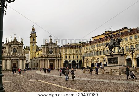 Turin, Piedmont, Italy. April 2019. Piazza San Carlo