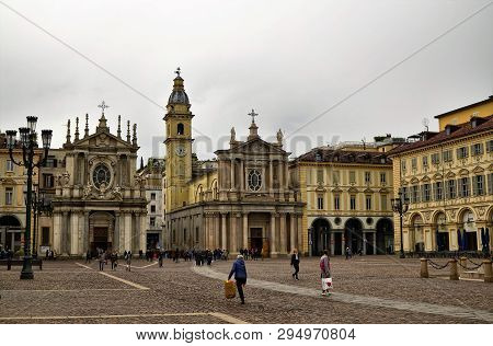 Turin, Piedmont, Italy. April 2019. Piazza San Carlo
