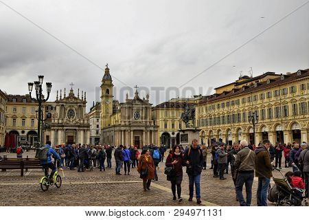 Turin, Piedmont, Italy. April 2019. Piazza San Carlo