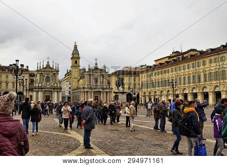 Turin, Piedmont, Italy. April 2019. Piazza San Carlo