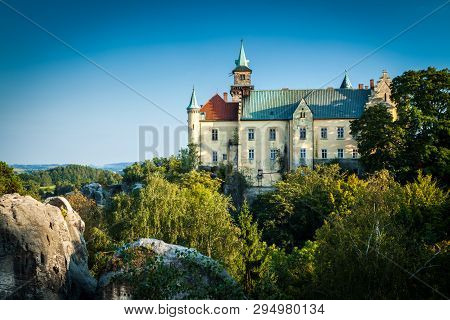 Hruba Skala, Czech Republic - September 18, 2012: View Of Hruba Skala Castle On A Clear Beautiful Da