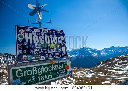 Grossglockner, Austria - September 16, 2012: A Road Sign Along The Grossglockner High Alpine Road In