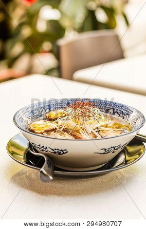 Umami Ramen With Soft-boiled Egg With Char Siew And Bean Sprouts