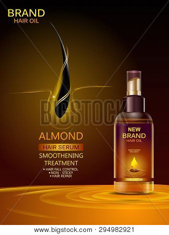 Advertisement Promotion Banner For Almond Oil Hair Serum For Smoothening And Strong Hair