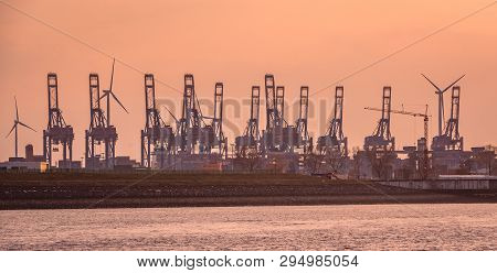 Hamburg, Germany - March 30, 2019: Container Terminal Burchardkai In Hamburg On The Elbe