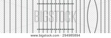 Set Of Realistic Prison Metal Bars Isolated On Transparent Background. Iron Jail Cage. Prison Fence 