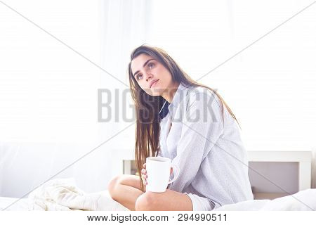 Young Beautiful Happy Brunette Woman In Black Silk Dressing Gow