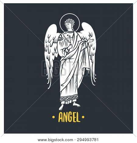 Angel God, Illustration. Black And White Illustration.