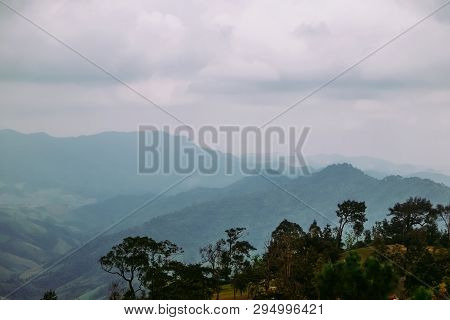 Green Forest And Mountain Range, Khun Sathan National Park At Dawn. Nan Province, Thailand.