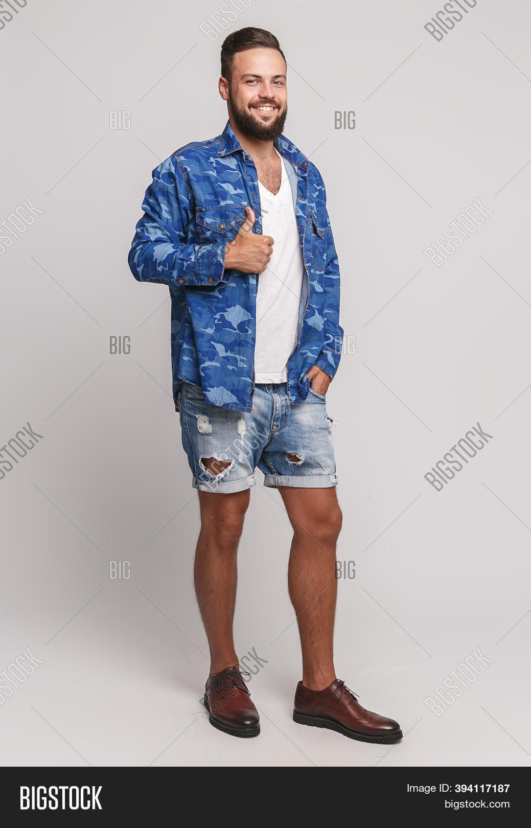 young men jean shorts