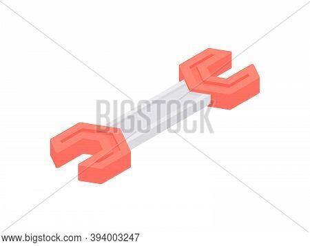 Double Sided Wrench Isometric Icon. Red Symbol Of Repair Workshop And Construction.