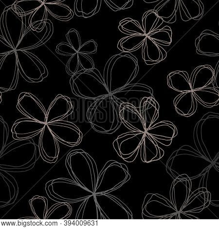 Floral Seamless Pattern Of Abstract Flowers, Stylized Plants For Wallpaper, Postcards, Wrapping Pape