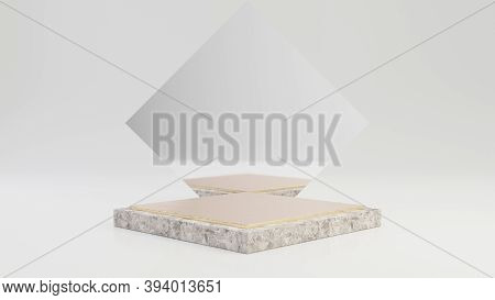 Stone Marble Podium With Gold Top Isolated On White Background. 3d Rendered Minimalistic Abstract Ba