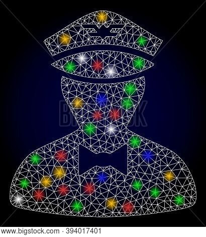Bright Mesh Flying Attendant With Lightspots. Illuminated Vector Model Based On Flying Attendant Ico