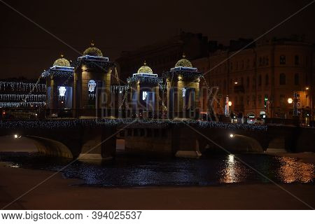 Lomonosov Bridge - A Bridge Across The Fontanka River In The Central District Of St. Petersburg, Wit