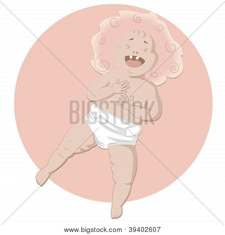 Laughing baby on the pink background 	Laughing baby on the pink background