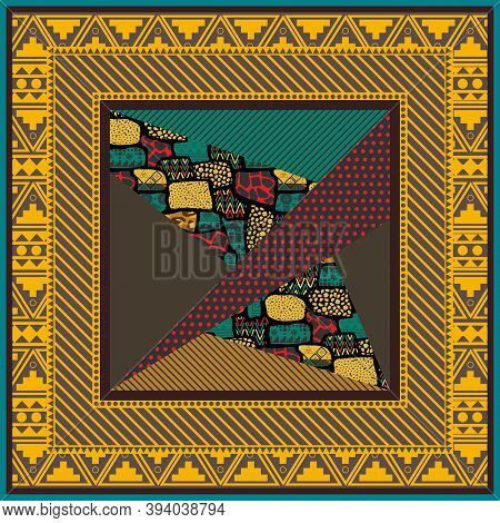 Abstract Scarf Design Pattern-vector Illustration. Hijab Pattern In The Frame Of A Square. Headscarf