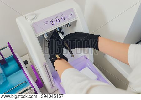 Disinfection Of A Dental Instrument. Ultrasound Sterilization Of A Medical Instrument. Disinfection 