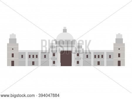 Flat Style Victoria Memorial In Kalkutta. Symbol Of India. Vector Illustration Isolated On White Bac