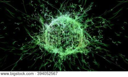 abstract green energy ball over black, gidital illustration