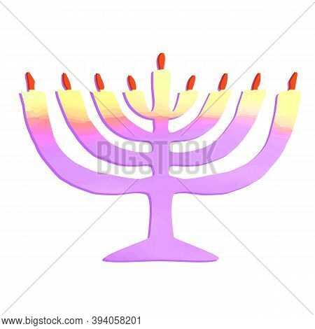 Watercolor Chanukiah. Jewish Holiday Hanukkah. Illustration On Isolated Background