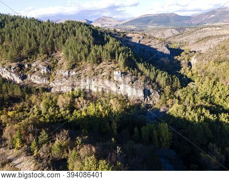 Aerial Autumn View Of Nishava River Gorge, Balkan Mountains, Bulgaria