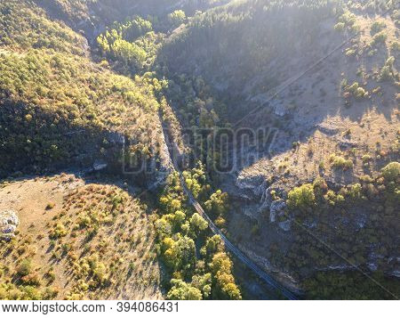 Aerial Autumn View Of Nishava River Gorge, Balkan Mountains, Bulgaria