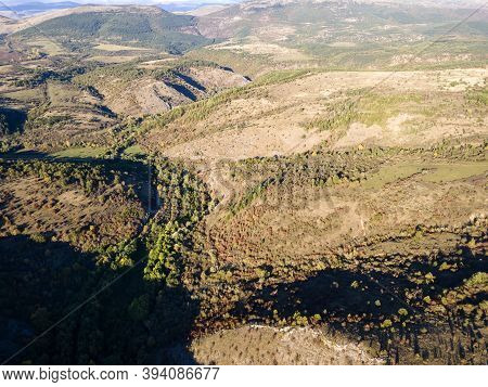 Aerial Autumn View Of Nishava River Gorge, Balkan Mountains, Bulgaria