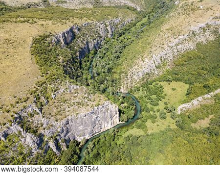 Aerial View Of Iskar Panega Geopark Along The Gold Panega River, Bulgaria