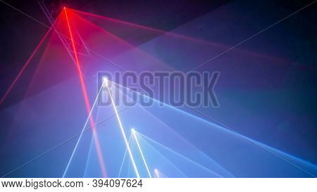 Interactive Exposition In Modern Science Museum Or Exhibition: Bright Laser Show Installation With C