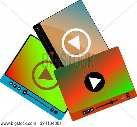 Video Player In A Flat Style. Video Player For The Web. Video And Audio Player Set Isolated On White
