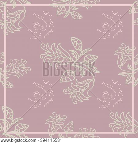 Mockup For Decorating A Ribbon On Social Networks. Background In Pastel Colors With Flowers. Vector 