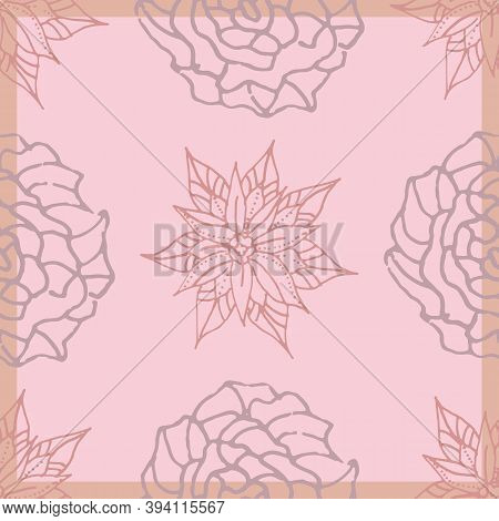 Mockup For Decorating A Ribbon On Social Networks. Background In Pastel Colors With Flowers. Vector 