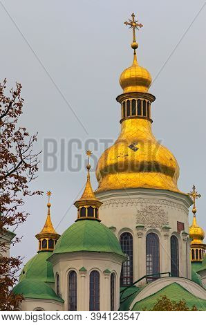 Close-up View Of Ancient Saint Sophia Cathedral In Kyiv. Unesco World Heritage Site. Christian Ortho