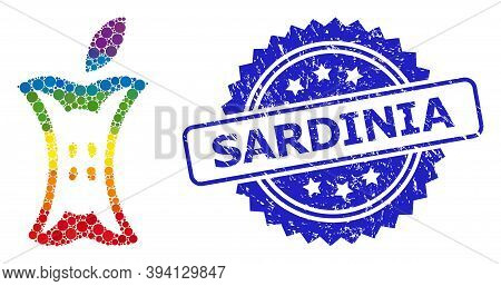 Bright Gradient Vibrant Circle Mosaic Apple Stump, And Sardinia Grunge Rosette Stamp Seal. Blue Stam