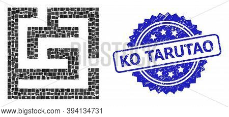 Squared Dot Mosaic Labyrinth And Ko Tarutao Unclean Stamp Seal. Blue Stamp Seal Includes Ko Tarutao 