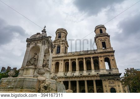 The Fountain Of The Saint-sulpice Square. Saint-sulpice Is A Roman Catholic Church In Paris. It Is T
