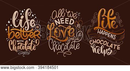 Chocolate Hand Lettering Quotes Set. Colorful Christmas Word Composition. Vector Design Elements For
