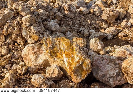Large Limestone Boulders In A Limestone Quarry, Extraction Of Building Material